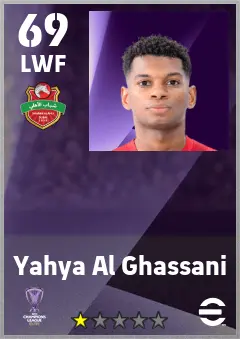Yahya Al Ghassani eFootball 2026 player card — 69 OVR LWF