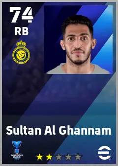 Sultan Al Ghannam eFootball 2026 player card — 74 OVR RB
