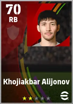 Khojiakbar Alijonov eFootball 2026 player card — 70 OVR RB