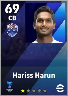 Hariss Harun eFootball 2026 player card — 69 OVR CB