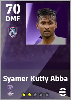 Syamer Kutty Abba eFootball 2026 player card — 70 OVR DMF