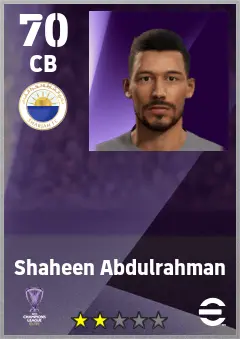 Shaheen Abdulrahman eFootball 2026 player card — 70 OVR CB