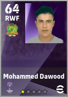 Mohammed Dawood eFootball 2026 player card — 64 OVR RWF