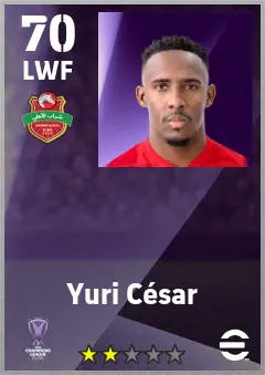 Yuri Cesar eFootball 2026 player card — 70 OVR LWF