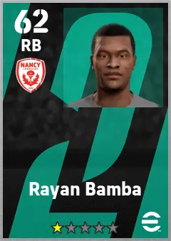 Rayan Bamba eFootball 2026 player card — 62 OVR RB