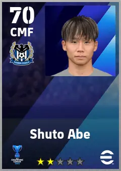 Shuto Abe eFootball 2026 player card — 70 OVR CMF