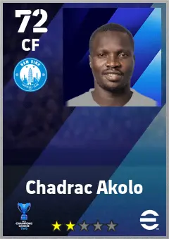 Chadrac Akolo eFootball 2026 player card — 72 OVR CF