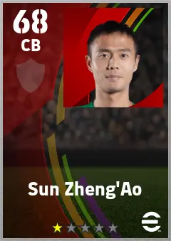 Sun Zheng Ao eFootball 2026 player card — 68 OVR CB