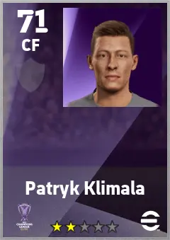 Patryk Klimala eFootball 2026 player card — 71 OVR CF