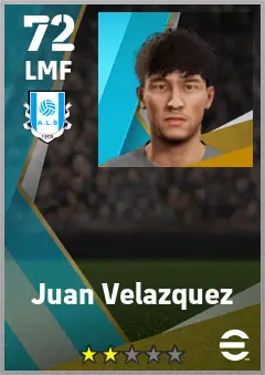 Juan Velazquez eFootball 2026 player card — 72 OVR LMF