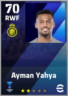 Ayman Yahya eFootball 2026 player card — 70 OVR RWF
