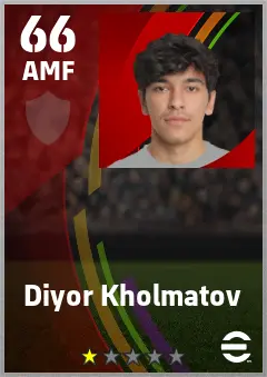 Diyor Kholmatov eFootball 2026 player card — 66 OVR AMF