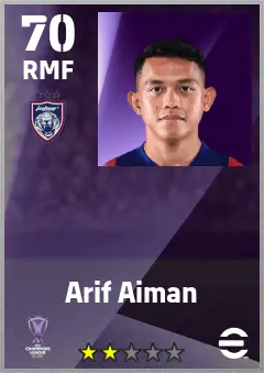 Arif Aiman eFootball 2026 player card — 70 OVR RMF