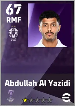 Abdullah Al Yazidi eFootball 2026 player card — 67 OVR RMF