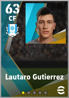 Lautaro Gutierrez eFootball 2026 player card — 63 OVR CF