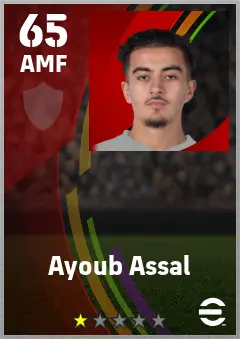 Ayoub Assal eFootball 2026 player card — 65 OVR AMF