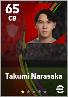 Takumi Narasaka eFootball 2026 player card — 65 OVR CB