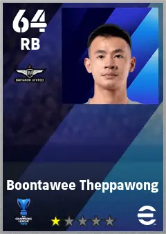 Boontawee Theppawong eFootball 2026 player card — 64 OVR RB