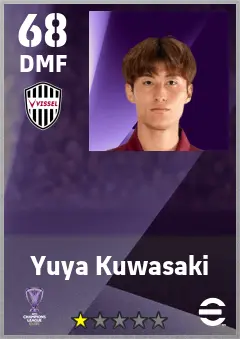 Yuya Kuwasaki eFootball 2026 player card — 68 OVR DMF