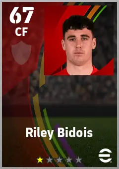 Riley Bidois eFootball 2026 player card — 67 OVR CF