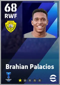 Brahian Palacios eFootball 2026 player card — 68 OVR RWF