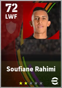 Soufiane Rahimi eFootball 2026 player card — 72 OVR LWF