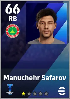 Manuchehr Safarov eFootball 2026 player card — 66 OVR RB