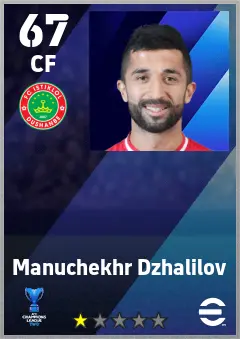 Manuchekhr Dzhalilov eFootball 2026 player card — 67 OVR CF