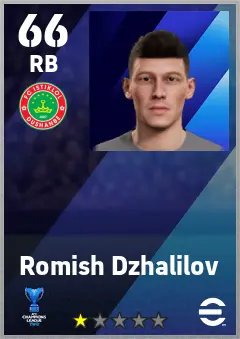 Romish Dzhalilov eFootball 2026 player card — 66 OVR RB
