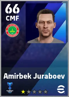 Amirbek Juraboev eFootball 2026 player card — 66 OVR CMF