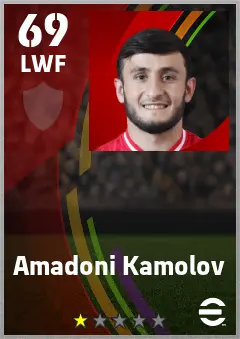 Amadoni Kamolov eFootball 2026 player card — 69 OVR LWF