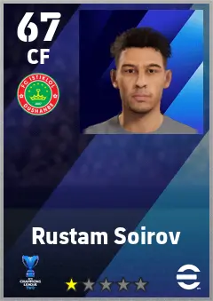 Rustam Soirov eFootball 2026 player card — 67 OVR CF