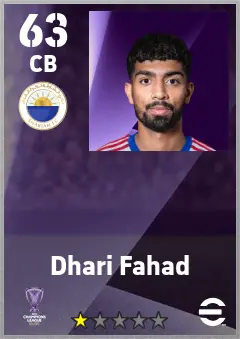 Dhari Fahad eFootball 2026 player card — 63 OVR CB