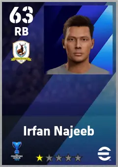 Irfan Najeeb eFootball 2026 player card — 63 OVR RB