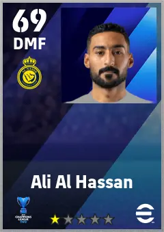 Ali Al Hassan eFootball 2026 player card — 69 OVR DMF