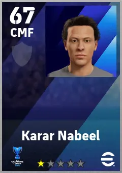 Karar Nabeel eFootball 2026 player card — 67 OVR CMF