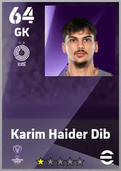 Karim Haider Dib eFootball 2026 player card — 64 OVR GK