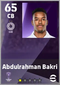 Abdulrahman Bakri eFootball 2026 player card — 65 OVR CB