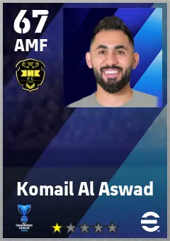 Komail Al Aswad eFootball 2026 player card — 67 OVR AMF