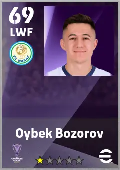 Oybek Bozorov eFootball 2026 player card — 69 OVR LWF