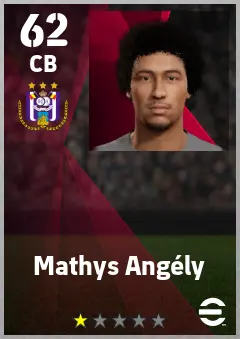 Mathys Angely eFootball 2026 player card — 62 OVR CB