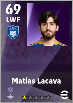 Matias Lacava eFootball 2026 player card — 69 OVR LWF