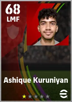Ashique Kuruniyan eFootball 2026 player card — 68 OVR LMF