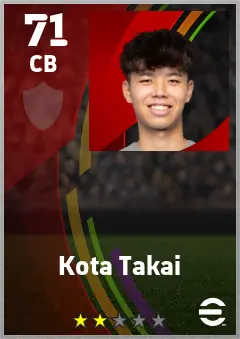 Kota Takai eFootball 2026 player card — 71 OVR CB