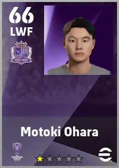 Motoki Ohara eFootball 2026 player card — 66 OVR LWF