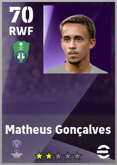 Matheus Goncalves eFootball 2026 player card — 70 OVR RWF