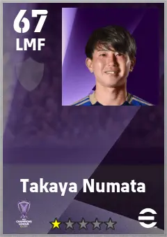 Takaya Numata eFootball 2026 player card — 67 OVR LMF