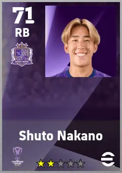 Shuto Nakano eFootball 2026 player card — 71 OVR RB