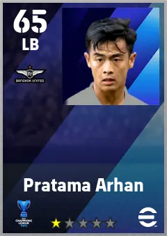 Pratama Arhan eFootball 2026 player card — 65 OVR LB