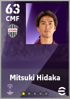 Mitsuki Hidaka eFootball 2026 player card — 63 OVR CMF